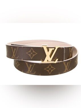 Louis Vuitton Brown Monogram Belt with Gold LV Buckle, reversible